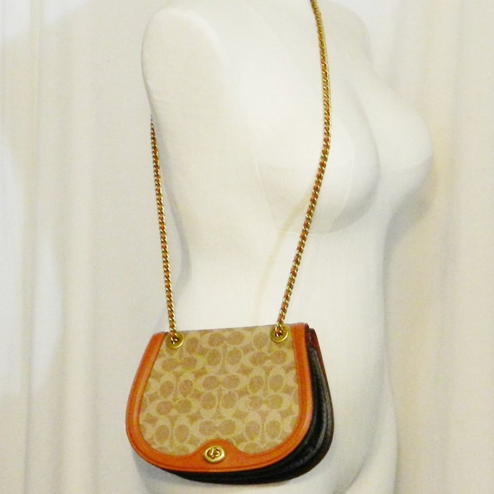 COACH $395 75577 Reversible Parker Saddle Bag In Signature Canvas Tan/Rust/Brass - Picture 9 of 11